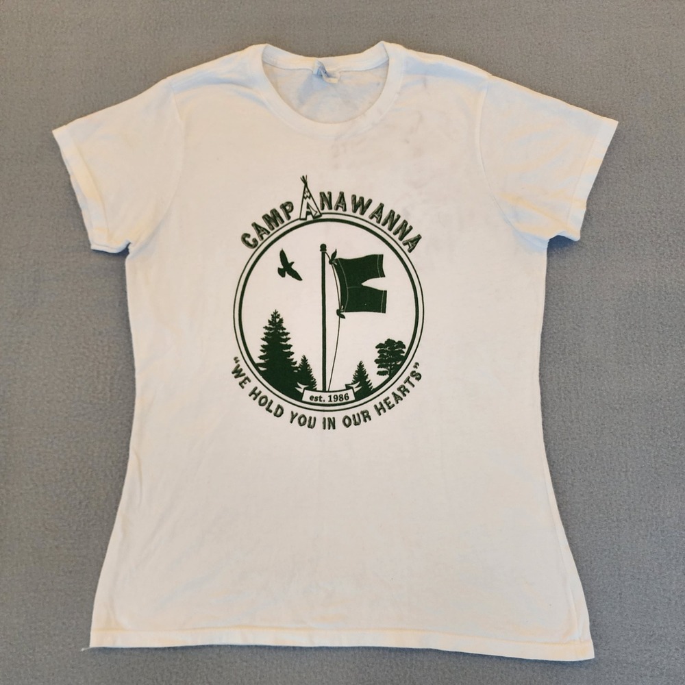 Port & Company Camp Anawanna Salute Your Shorts Graphic Tee White Womens M Y2k